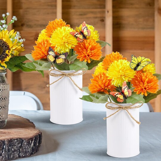 2 Pack Artificial Marigold Flowers Mason Jar Table Centerpiece, 12 Inch Marigold Flower Heads Bouquet for Day of The Dead Halloween Dia De Los Muertos Home Decor Table Centerpieces Bouquet Arrangement